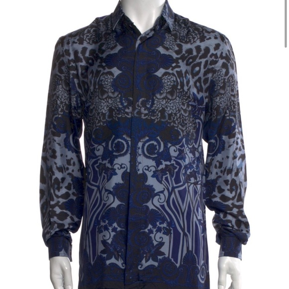 Versace Collection Silk Floral Print Dress Shirt – Blue – Size S – italian